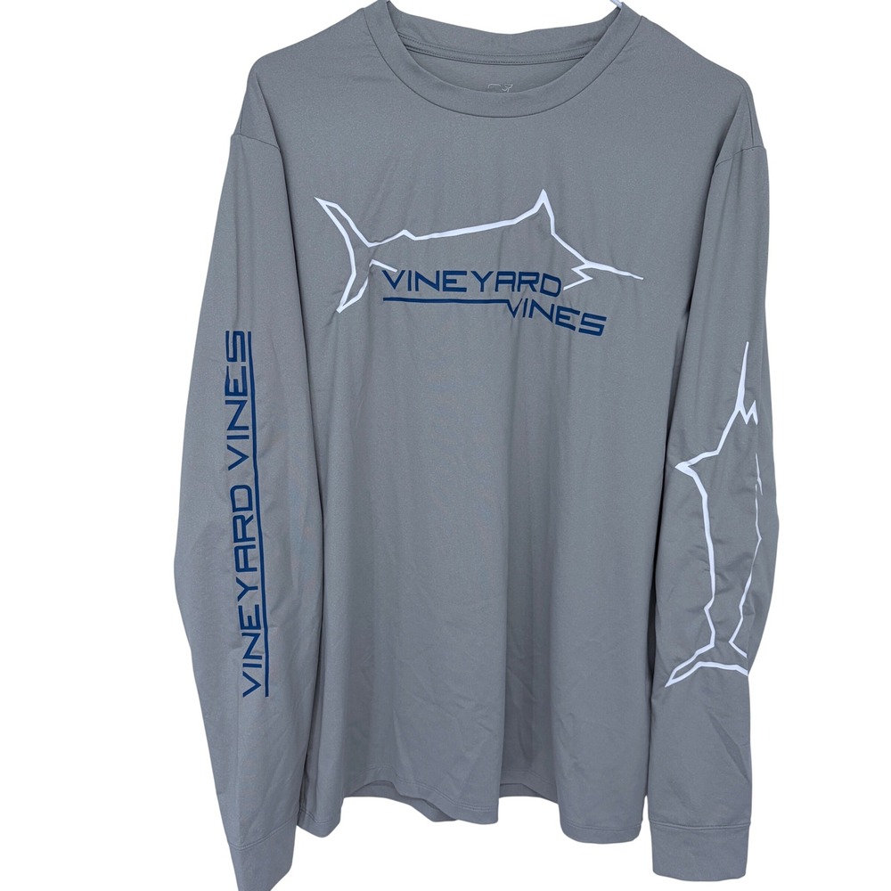 Vineyard Vines Performance‎ Fishing Shirt Mens Med. Gray Long Sleeve Lightweight
